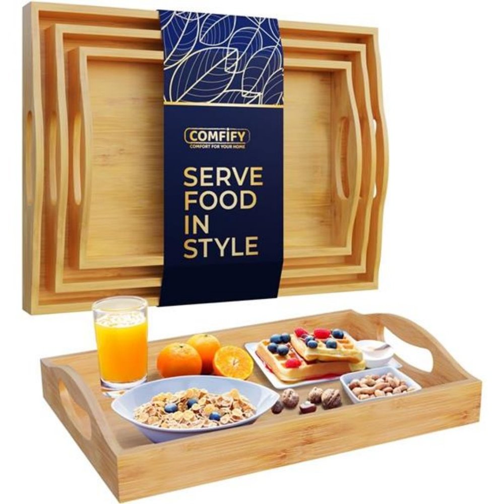 New Set of 3 Bamboo Serving Trays- Ottoman Trays, Food and Décor -Minimal Design